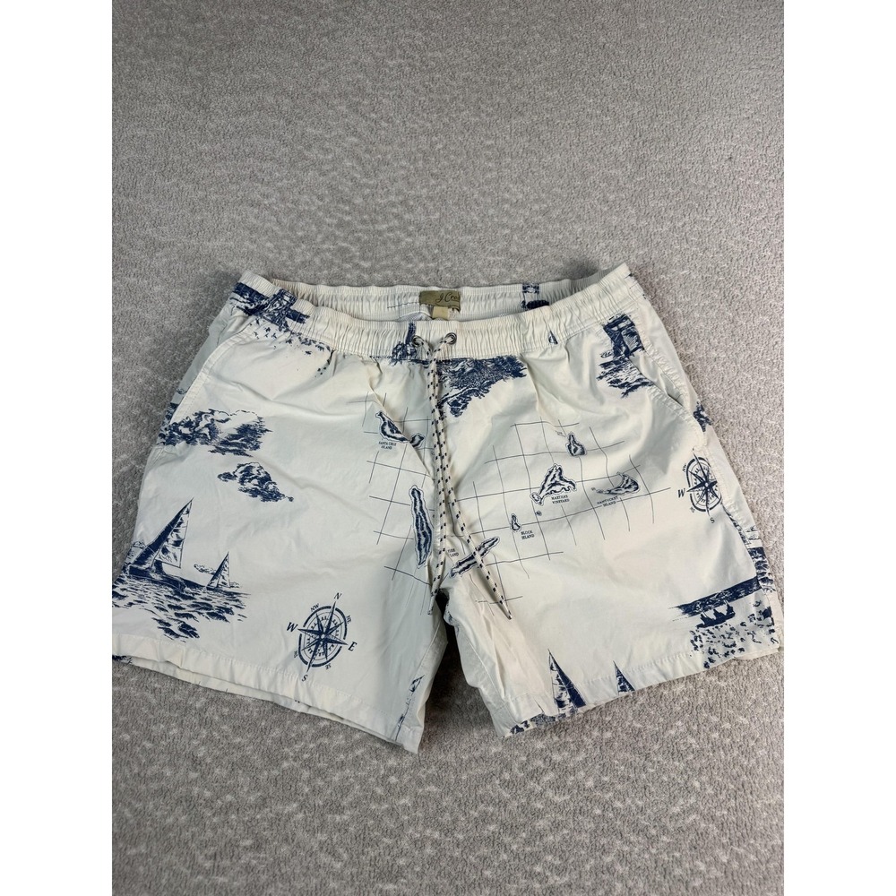 J.Crew Swim Trunks Shorts Mens Large White Nautical Map Print Lined Drawstring
